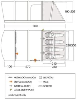 Vango Aether Air 450XL Opblaasbare Tent - 4 Persoons -Buiten kamperen 1900 1514 aether air 450xl floorplan 01