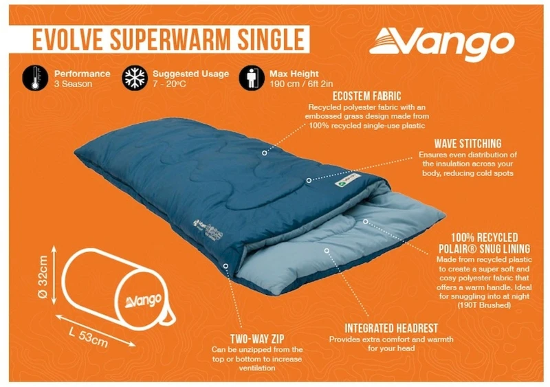Vango Evolve Superwarm Slaapzak - Blauw 9 Vango Evolve Superwarm Slaapzak - Blauw - Afbeelding 9