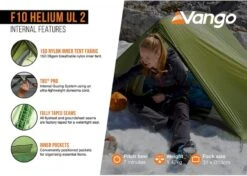 Vango F10 Helium UL 2 Ultralichte Trekking Tunneltent - 1/2 Persoons - Groen -Buiten kamperen 1900 1783 f10 helium ul 2 5